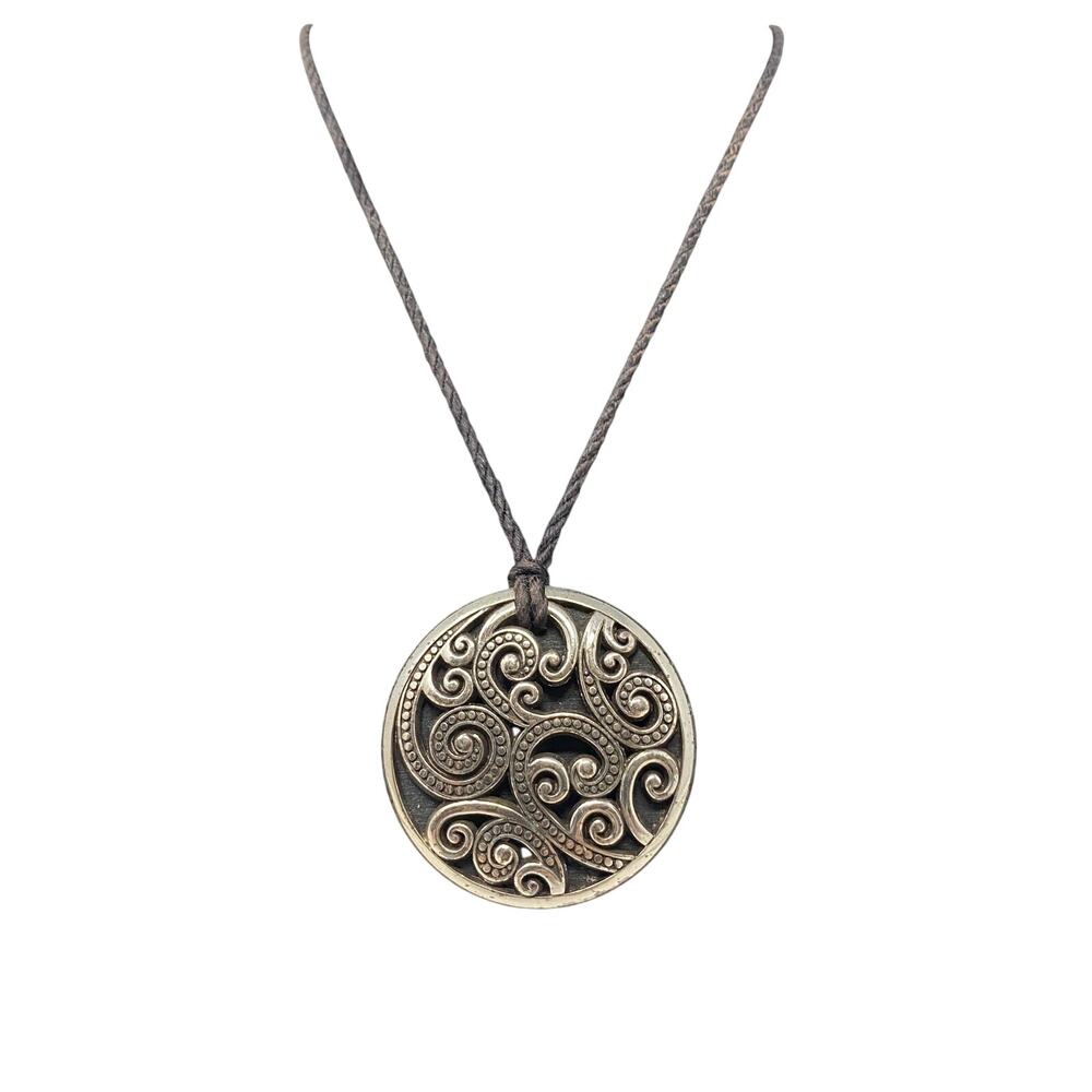 Brighton LOVE Round Medallion Pendant Silver Rope Choker Necklace 14.5 in
